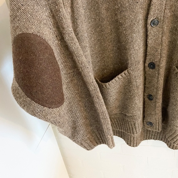 Vintage Men’s Cardigan Shawl collar Kurt Cobain Brown Elbow patches Wool XXL - Picture 15 of 16